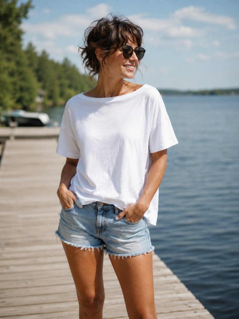NWT H&M Boatneck T-Shirt XL Cotton Cowl Neck Summer White Tee Cottagecore